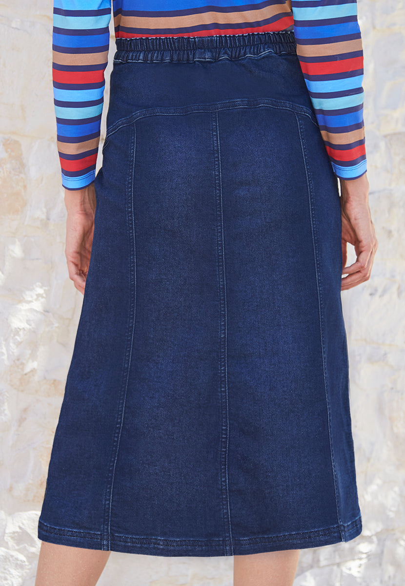 Maria Jersey Denim Midi Skirt - Dark Denim