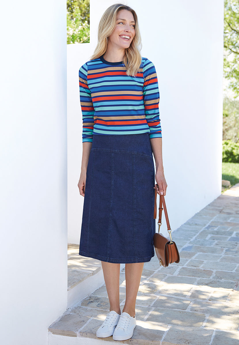 Maria Jersey Denim Skirt - Dark Denim | Bella di Notte