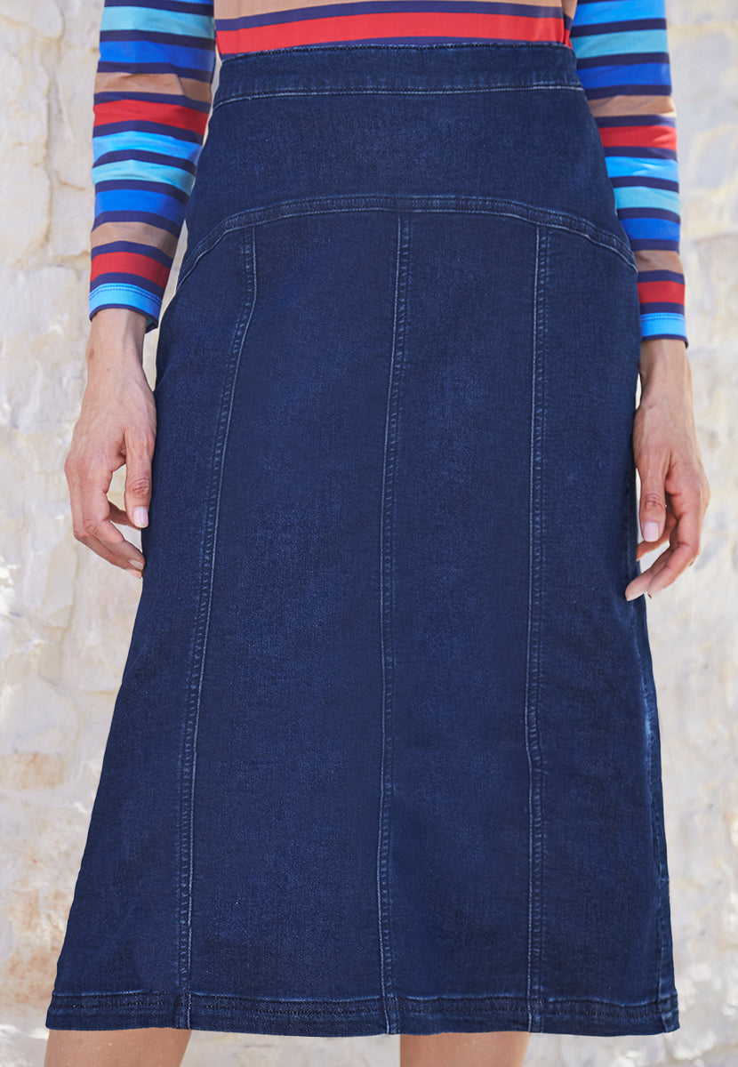 Maria Jersey Denim Midi Skirt - Dark Denim
