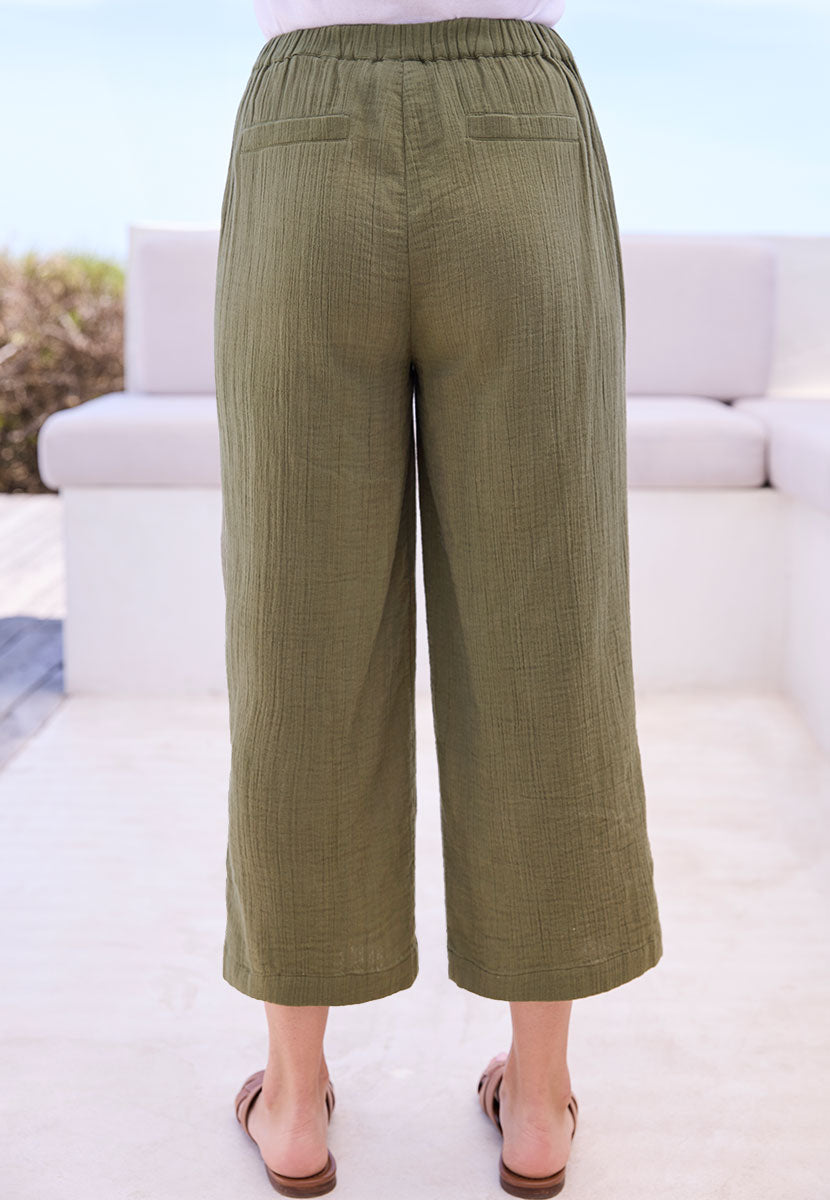 Marissa Pure Cotton Woven Co-ord Trouser - Rich Olive