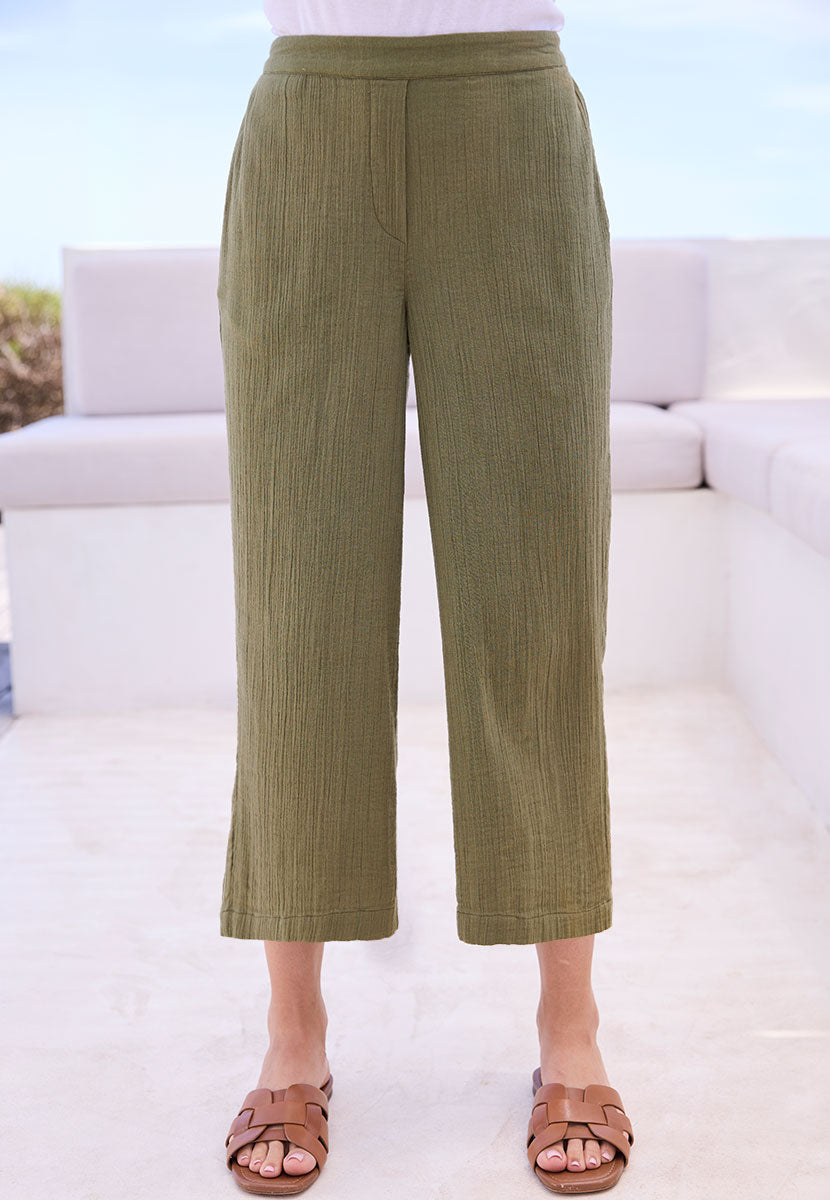Marissa Pure Cotton Woven Co-ord Trouser - Rich Olive