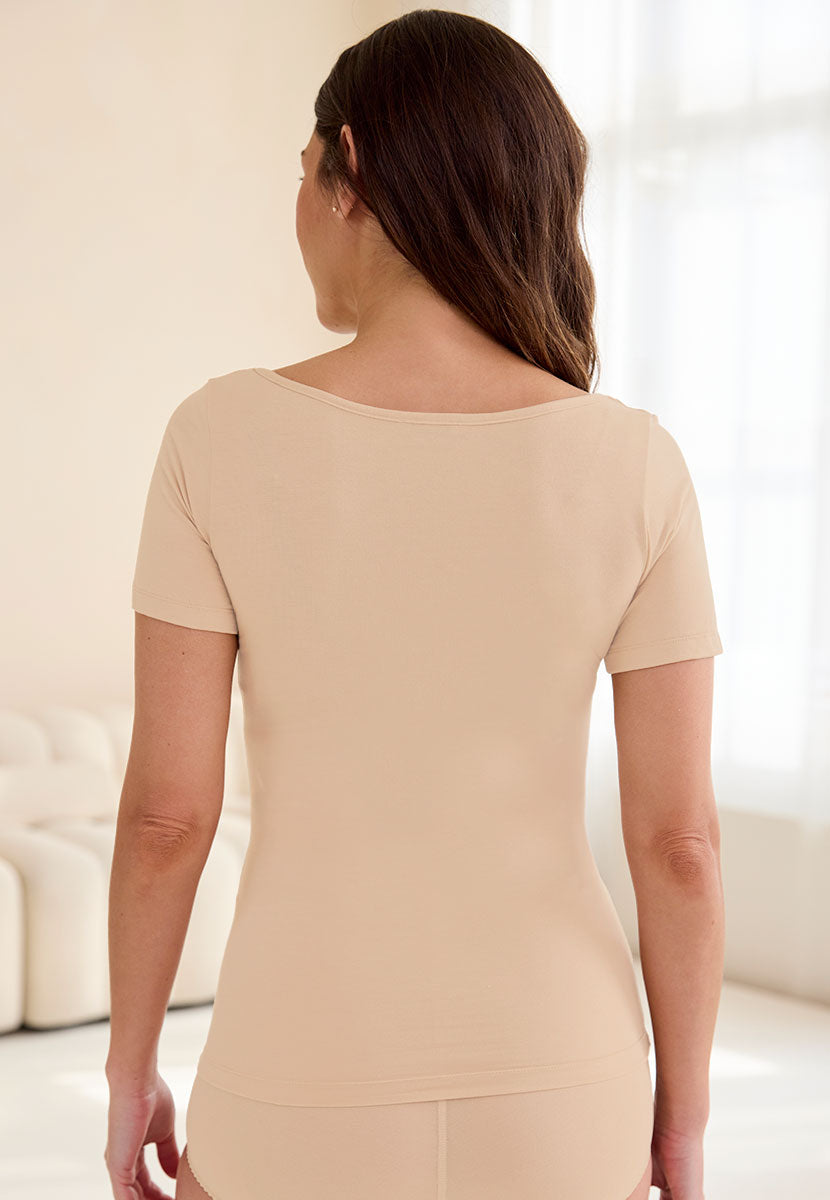 Micro Modal® Wide Neck Short Sleeve - Nude
