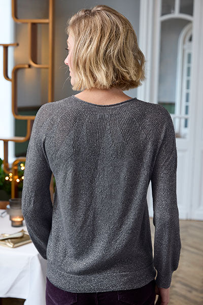 Mikaela Viscose Blend Crew Neck Jumper - Charcoal Sparkle Back View