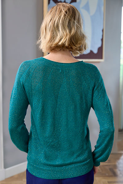 Mikaela Viscose Blend Crew Neck Jumper - Teal Sparkle Back View