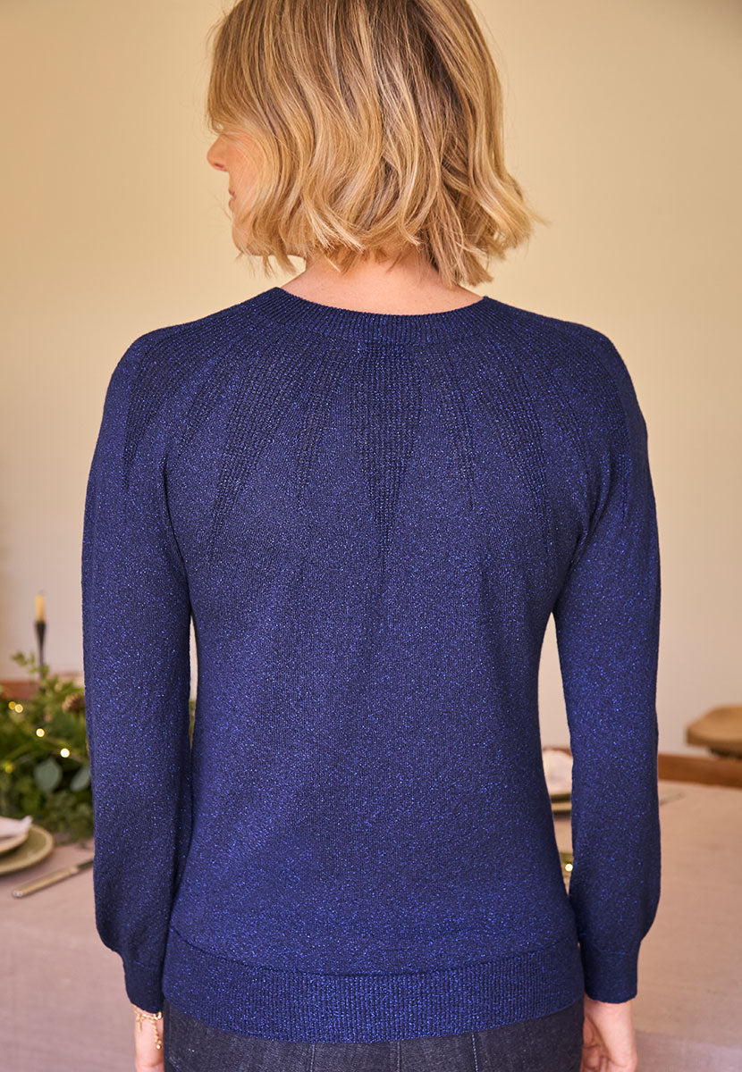 Mikaela Long Sleeve Crew Neck Jumper - Midnight Sparkle Back View