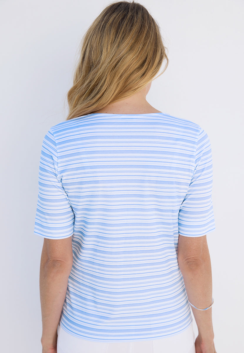 Miki Short Sleeve Cotton Top - Bluebell Stripe