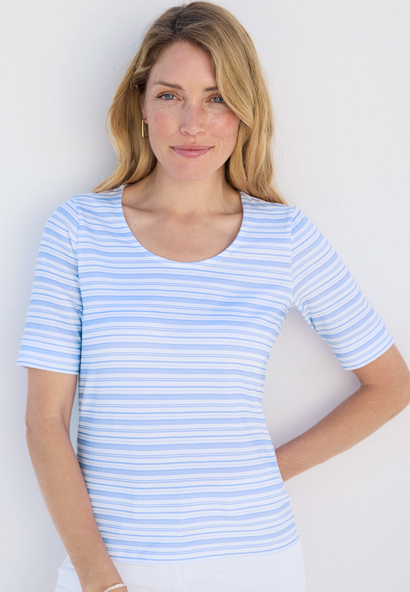 Miki Short Sleeve Cotton Top - Bluebell Stripe