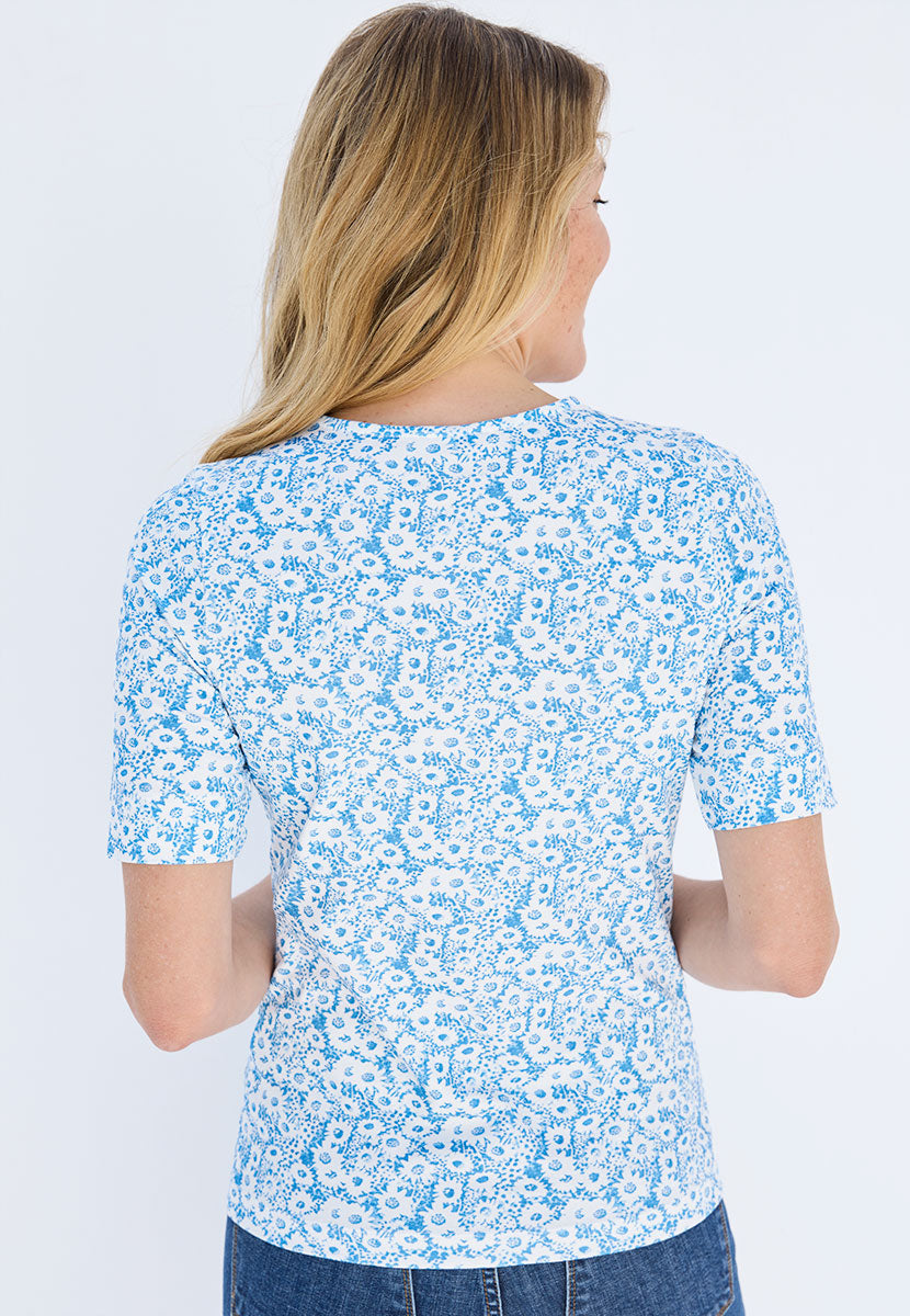 Miki Short Sleeve Cotton Top - Cotton Blue Print