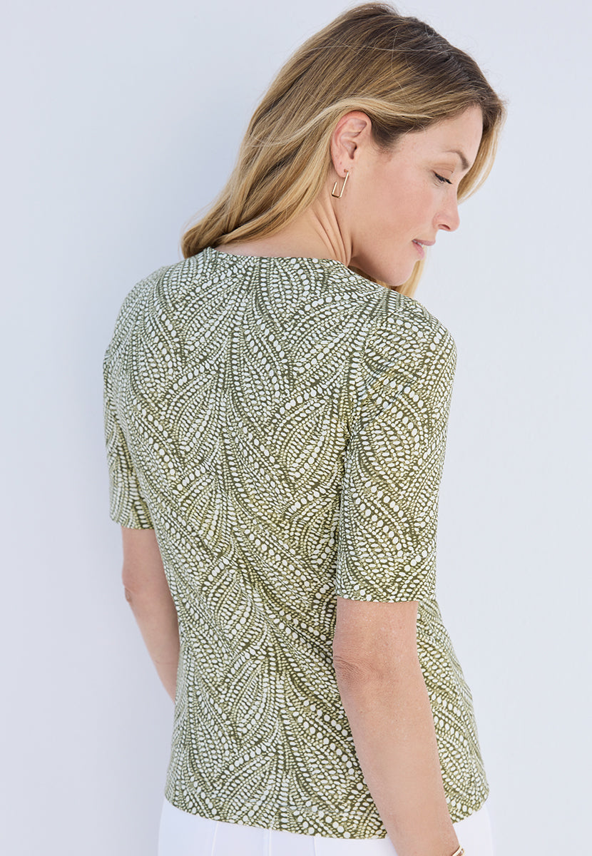 Miki Short Sleeve Cotton Top Print - Dark Olive Print