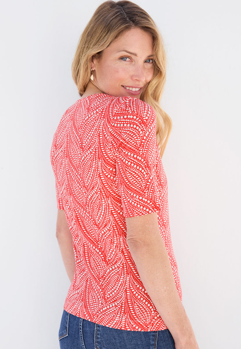 Miki Short Sleeve Cotton Top - Geranium Print