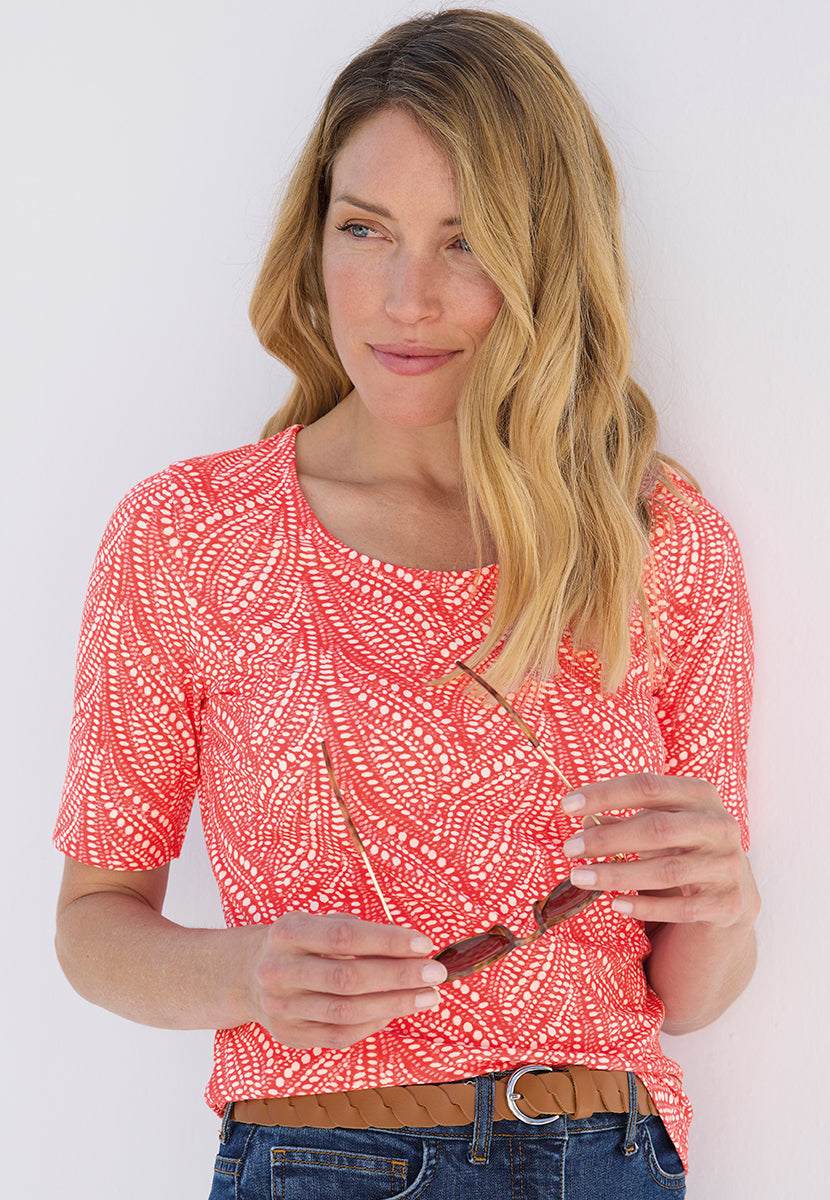 Miki Short Sleeve Cotton Top - Geranium Print