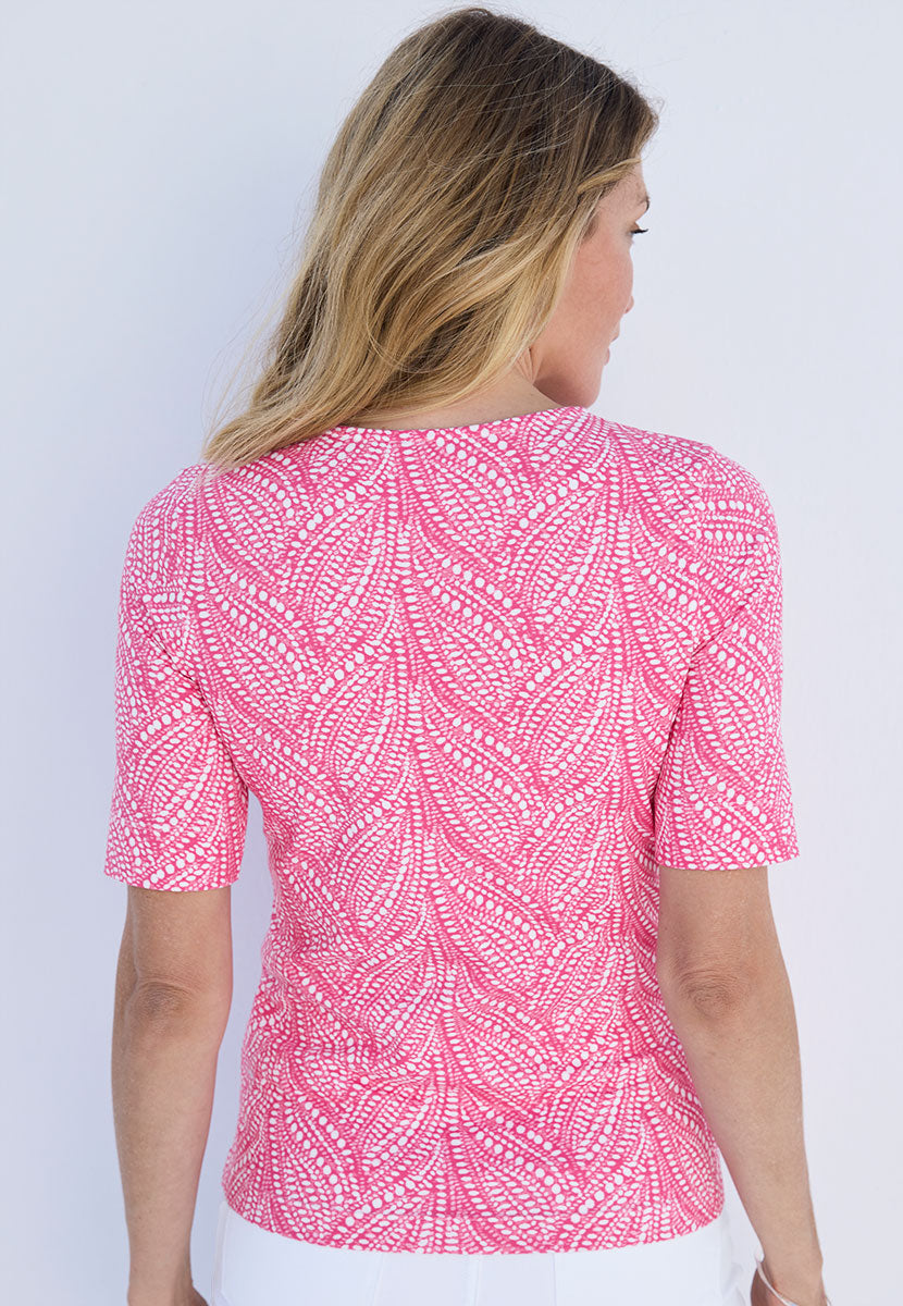 Miki Short Sleeve Cotton Top - Hot Pink Print