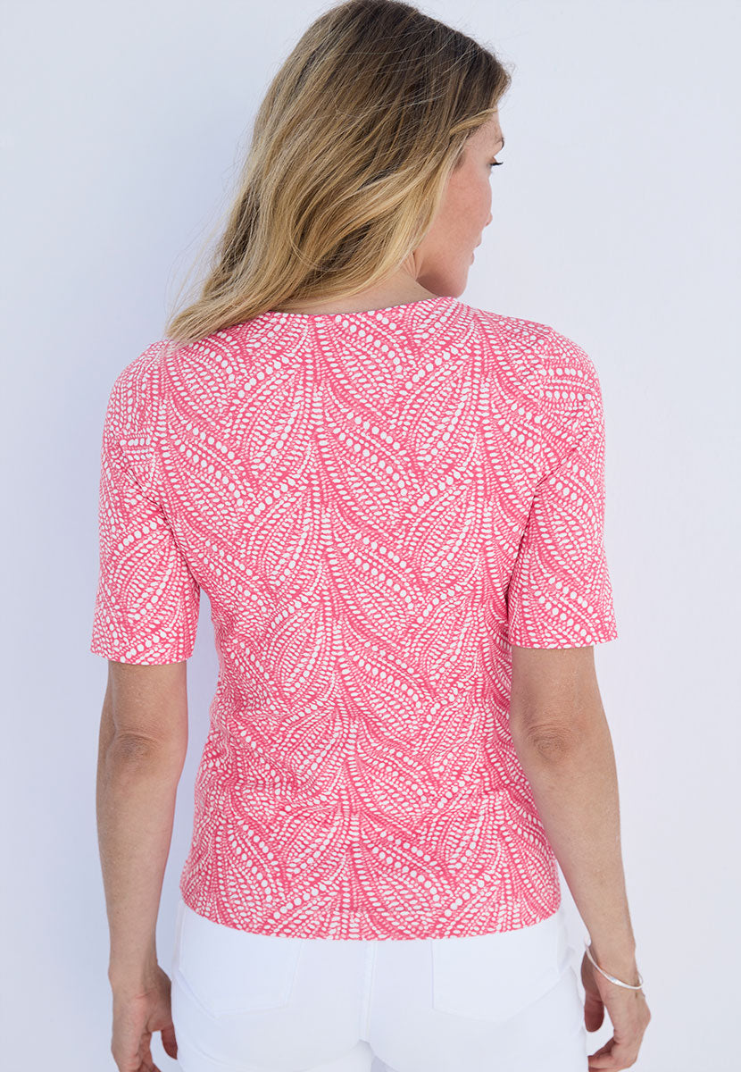 Miki Short Sleeve Cotton Top - Hot Pink Print