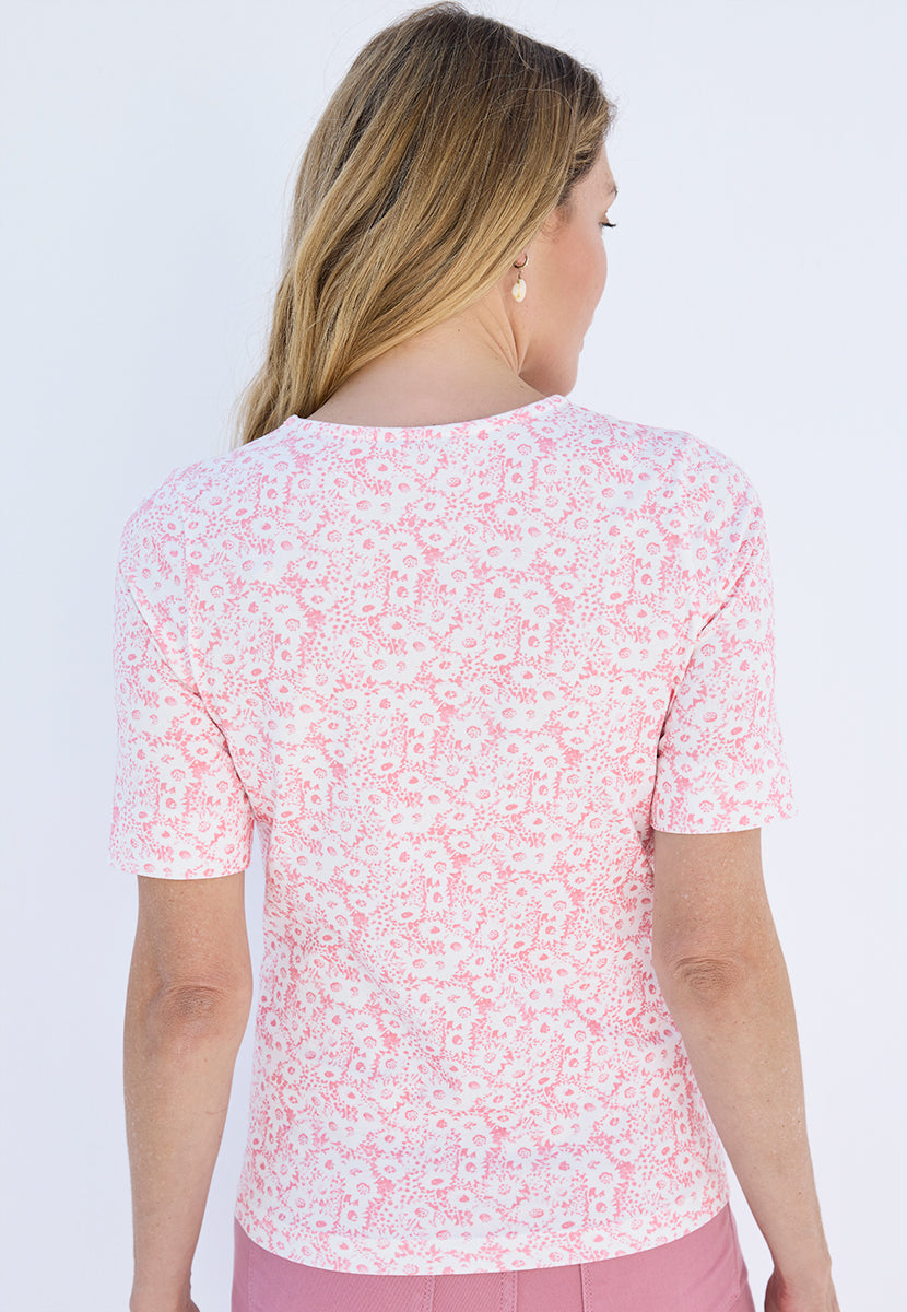 Miki Short Sleeve Cotton Top Print - Pink Blush Print