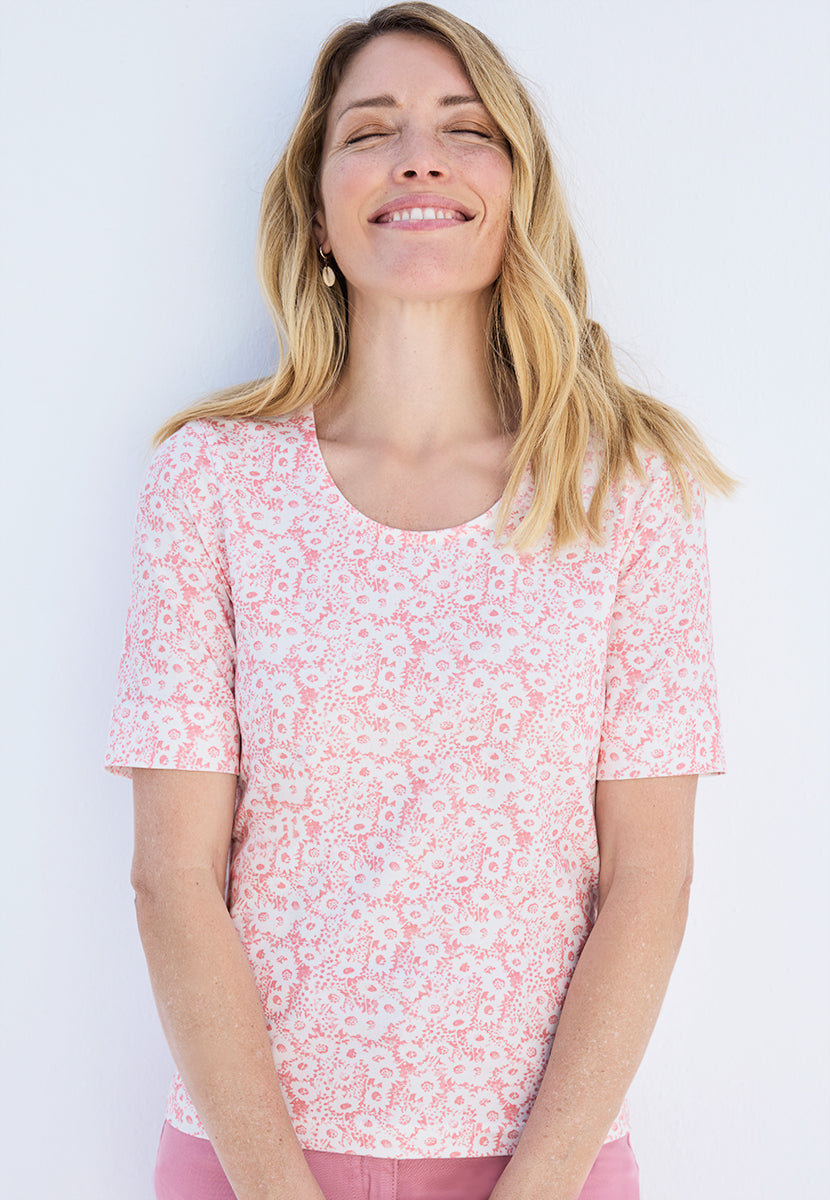 Miki Short Sleeve Cotton Top Print - Pink Blush Print