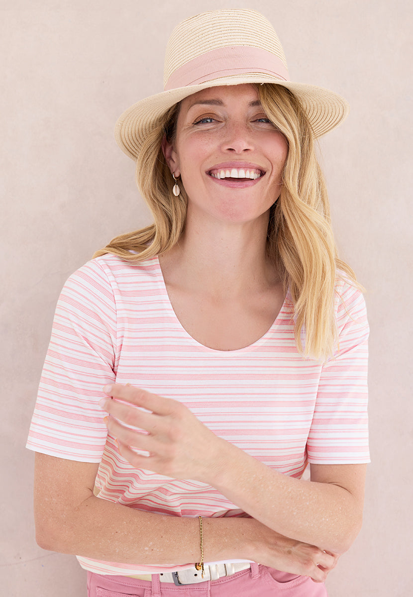 Miki Short Sleeve Cotton Top - Pink Blush Stripe