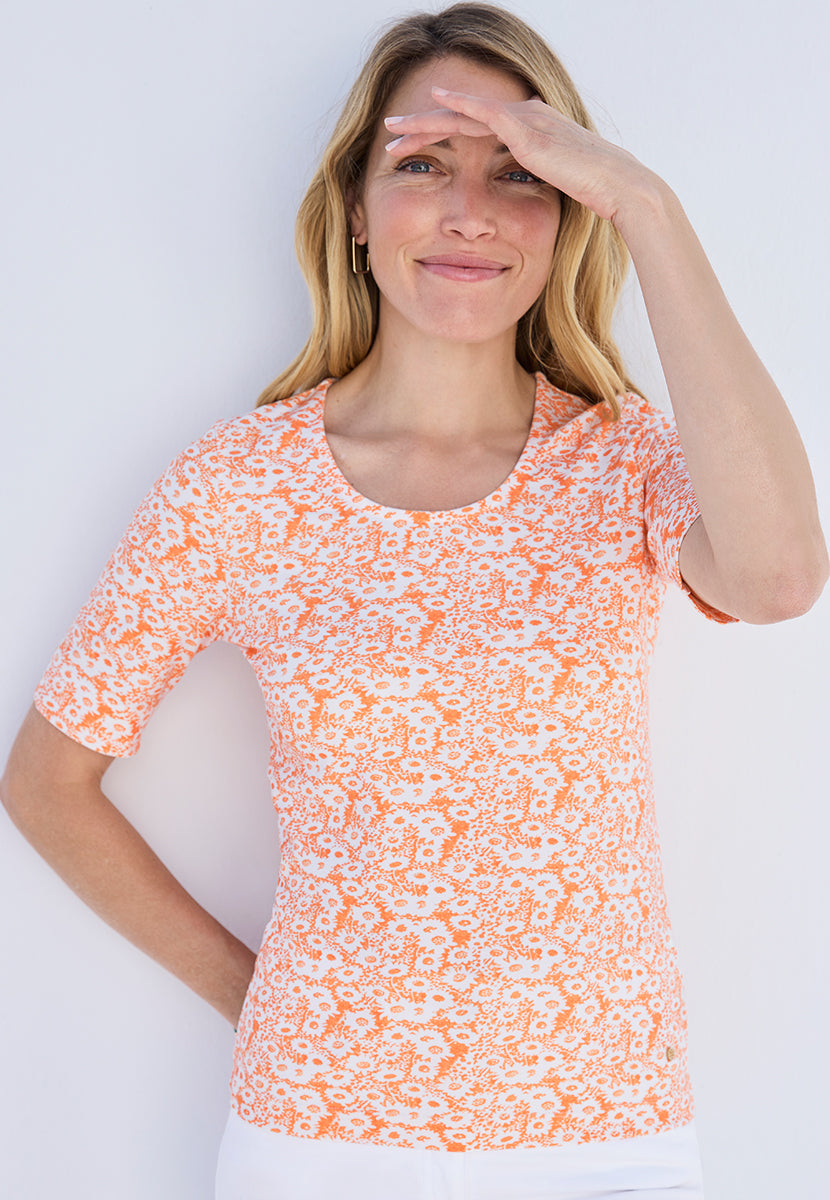 Miki Short Sleeve Cotton Top - Sunray Print