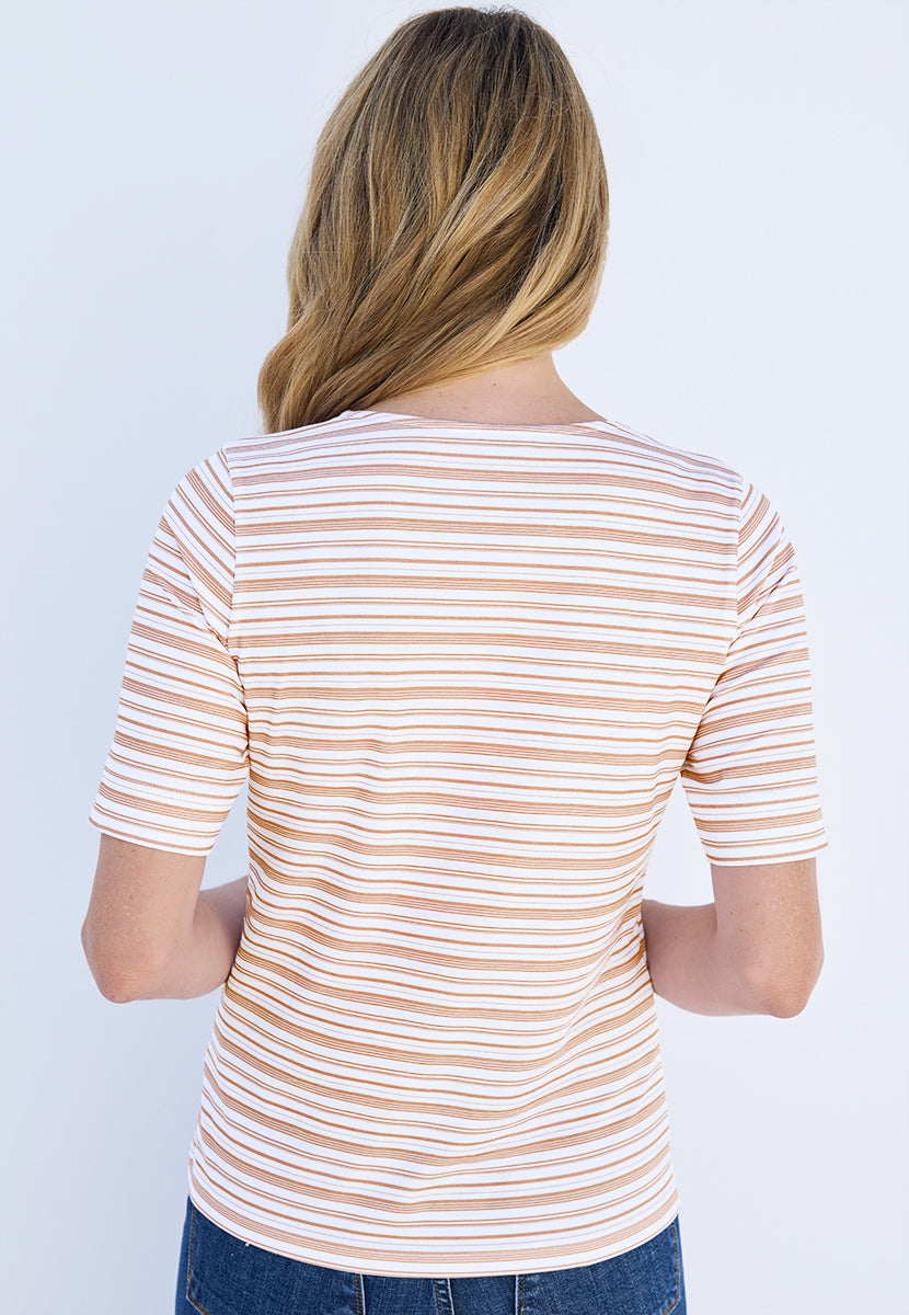Miki Short Sleeve Cotton Top - Tan Stripe