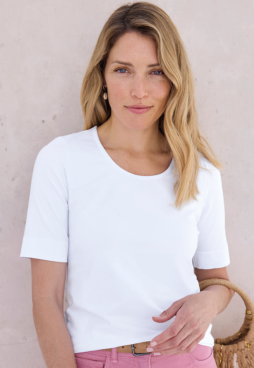 Miki Short Sleeve Cotton Top - White