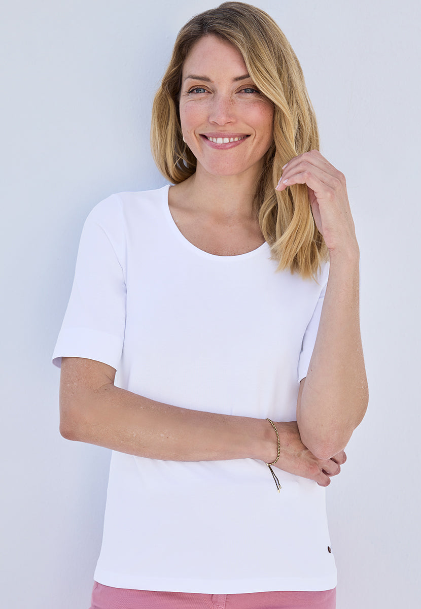 Miki Short Sleeve Cotton Top - White
