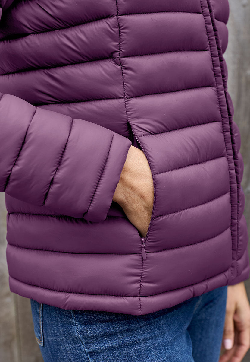 Millie Long Sleeve Padded Jacket - Deep Purple Detail View
