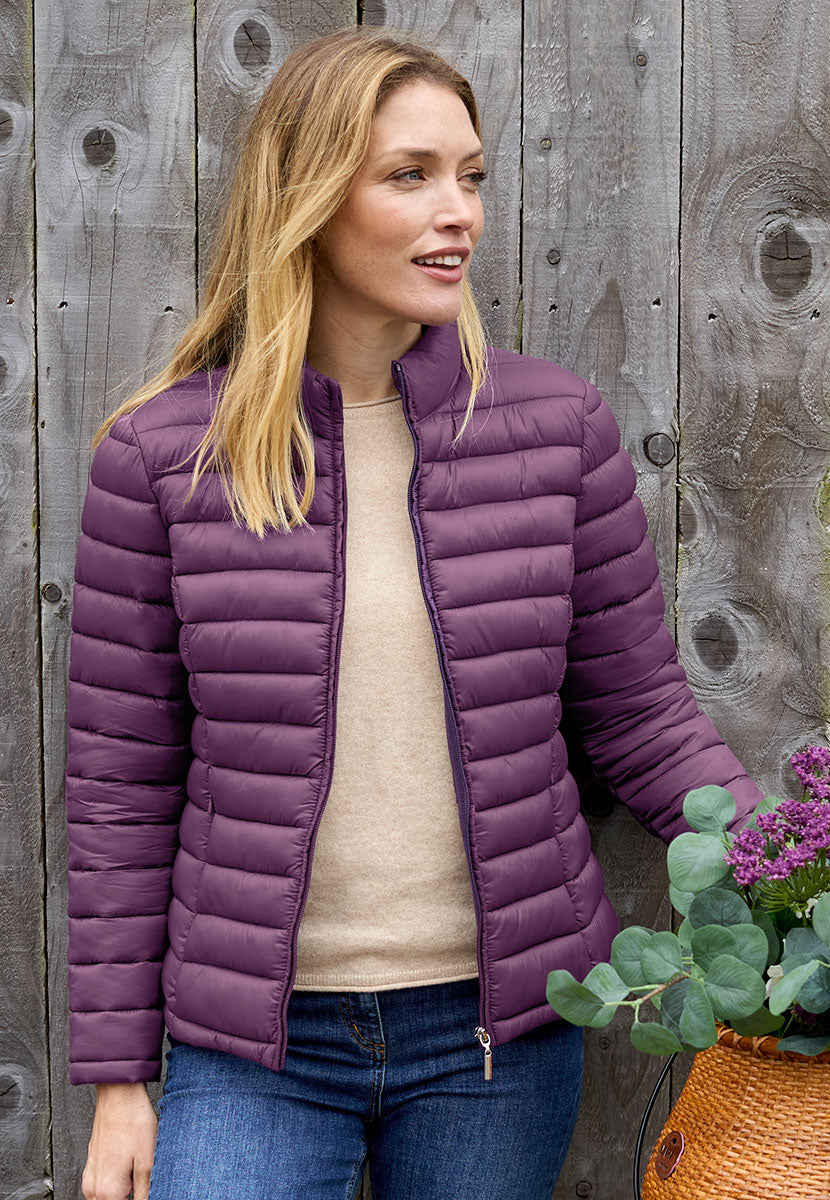Millie Long Sleeve Padded Jacket - Deep Purple Front View