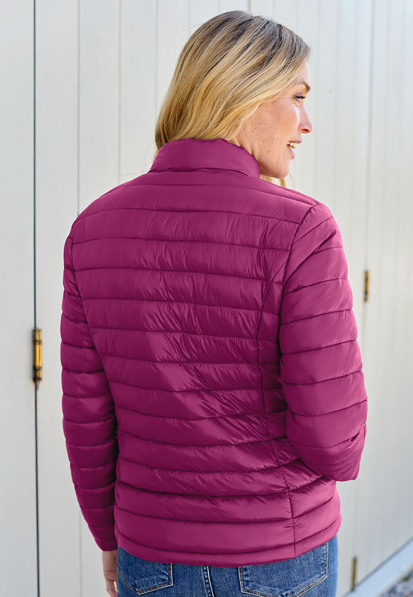 Millie Full-Length Sleeve Padded Jacket - Berry Stylish Layer For Cooler Days Neat Stand Up Collar Zip Front with Shaped Seams Creating A Flattering Silhouette Back View