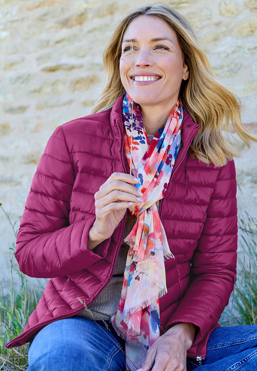 Millie Full-Length Sleeve Padded Jacket - Berry Stylish Layer For Cooler Days Neat Stand Up Collar Zip Front with Shaped Seams Creating A Flattering Silhouette Front Alt View