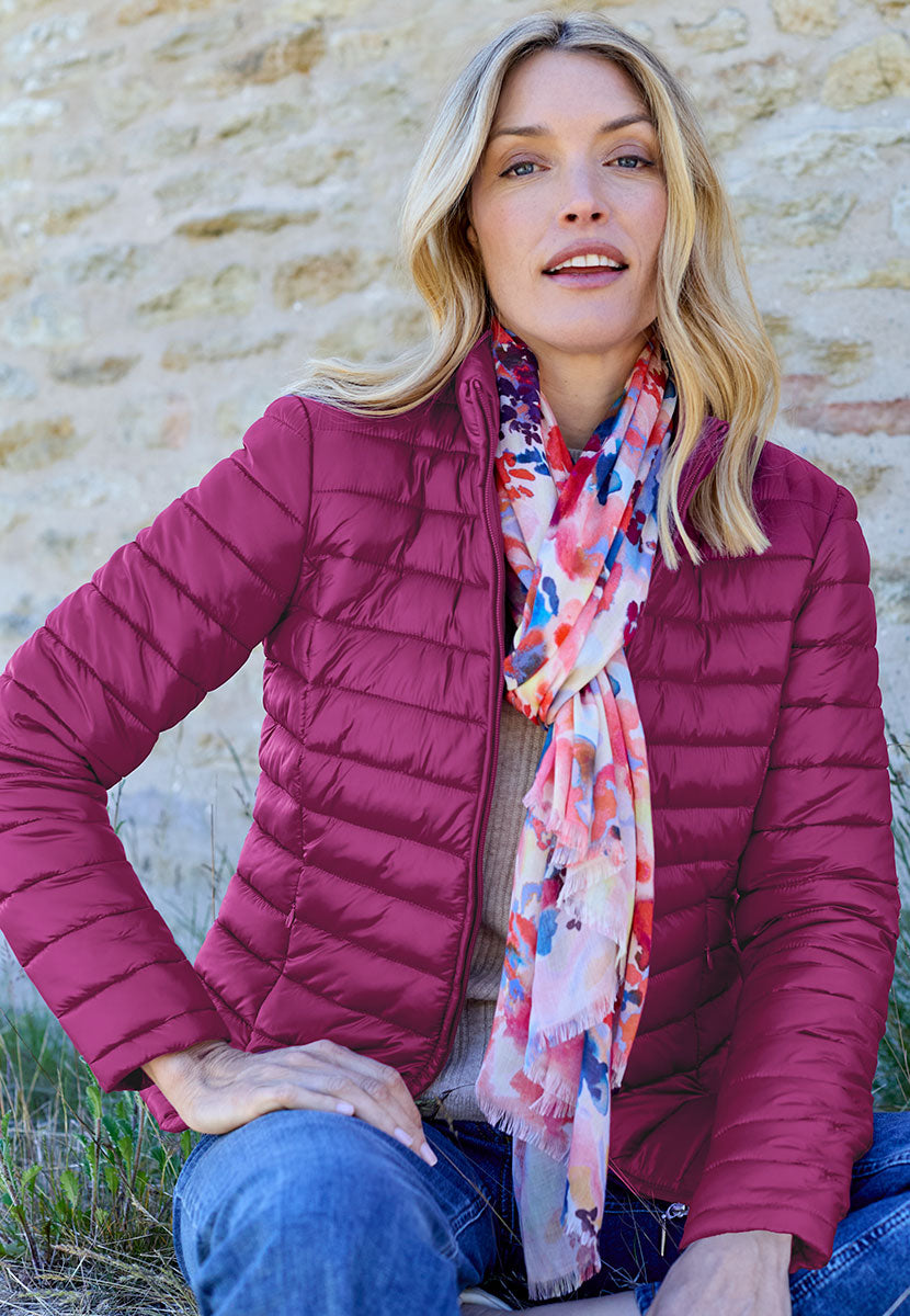 Millie Full-Length Sleeve Padded Jacket - Berry Stylish Layer For Cooler Days Neat Stand Up Collar Zip Front with Shaped Seams Creating A Flattering Silhouette