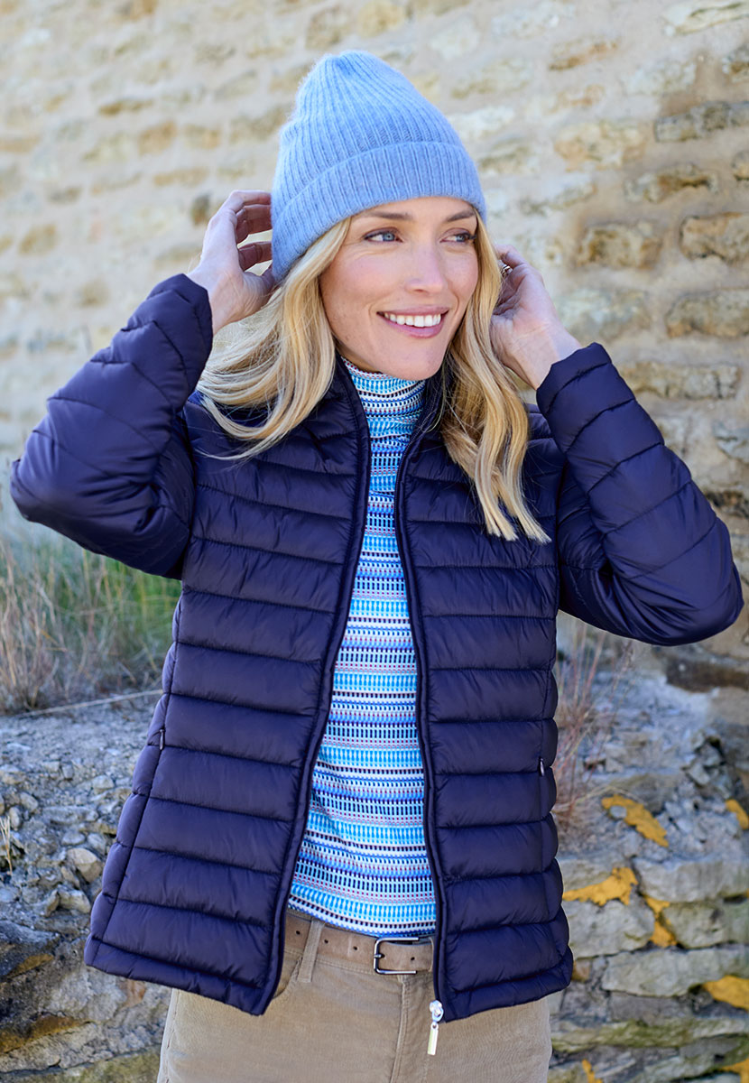 Millie Full-Length Sleeve Padded Jacket - Navy Stylish Layer For Cooler Days Neat Stand Up Collar Zip Front with Shaped Seams Creating A Flattering Silhouette Fashion View