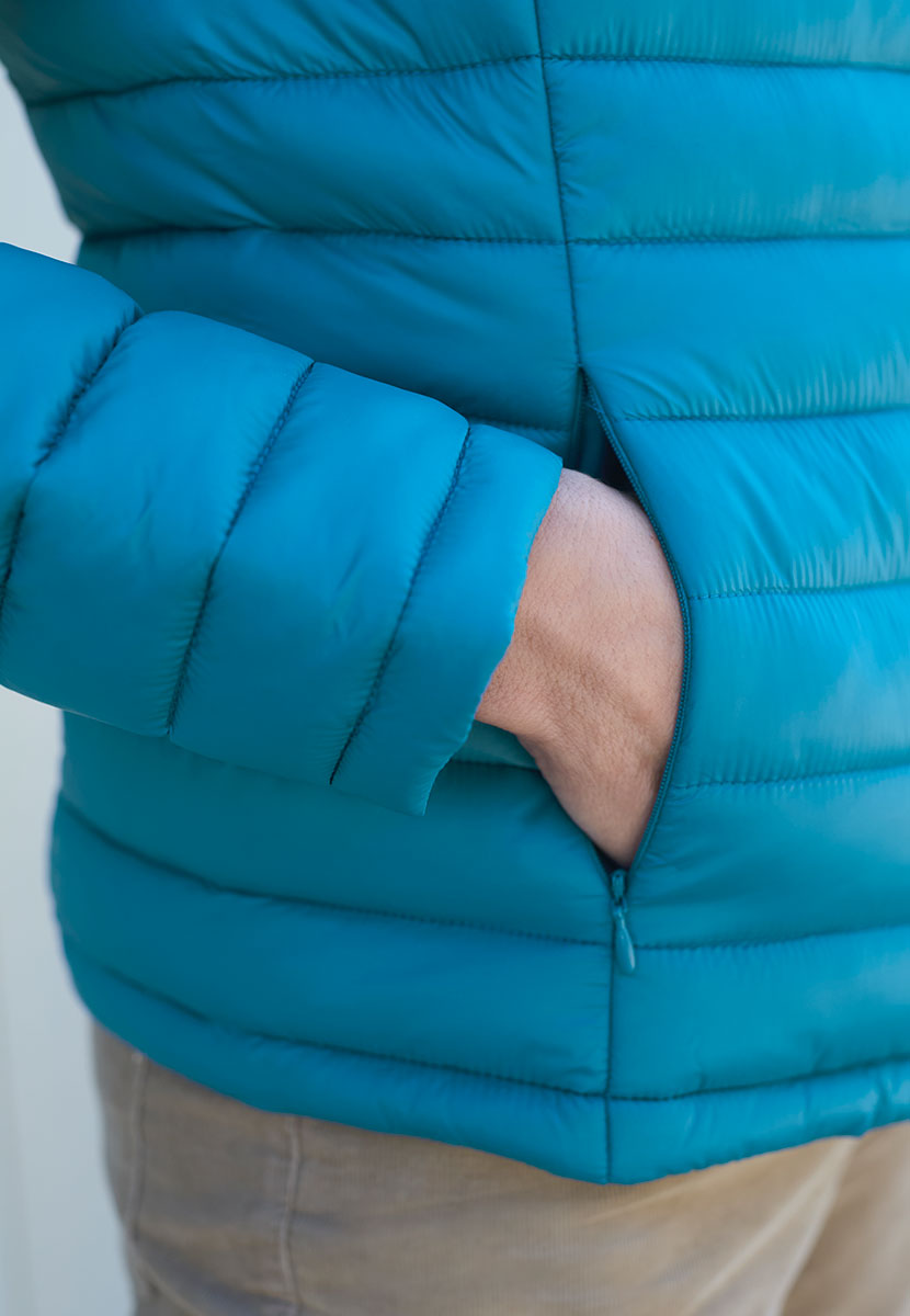Millie Full-Length Sleeve Padded Jacket - Teal Stylish Layer For Cooler Days Neat Stand Up Collar Zip Front with Shaped Seams Creating A Flattering Silhouette Detail View