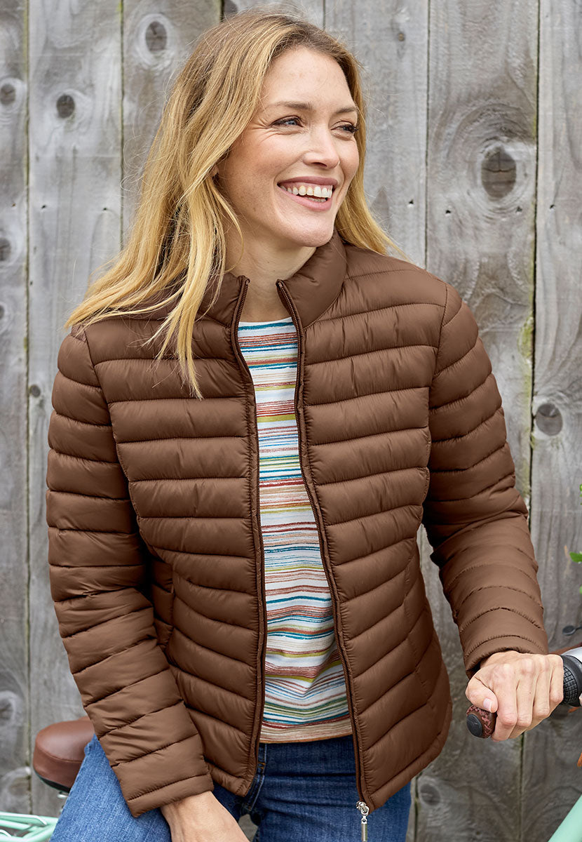 Millie Long Sleeve Padded Jacket - Praline Front View