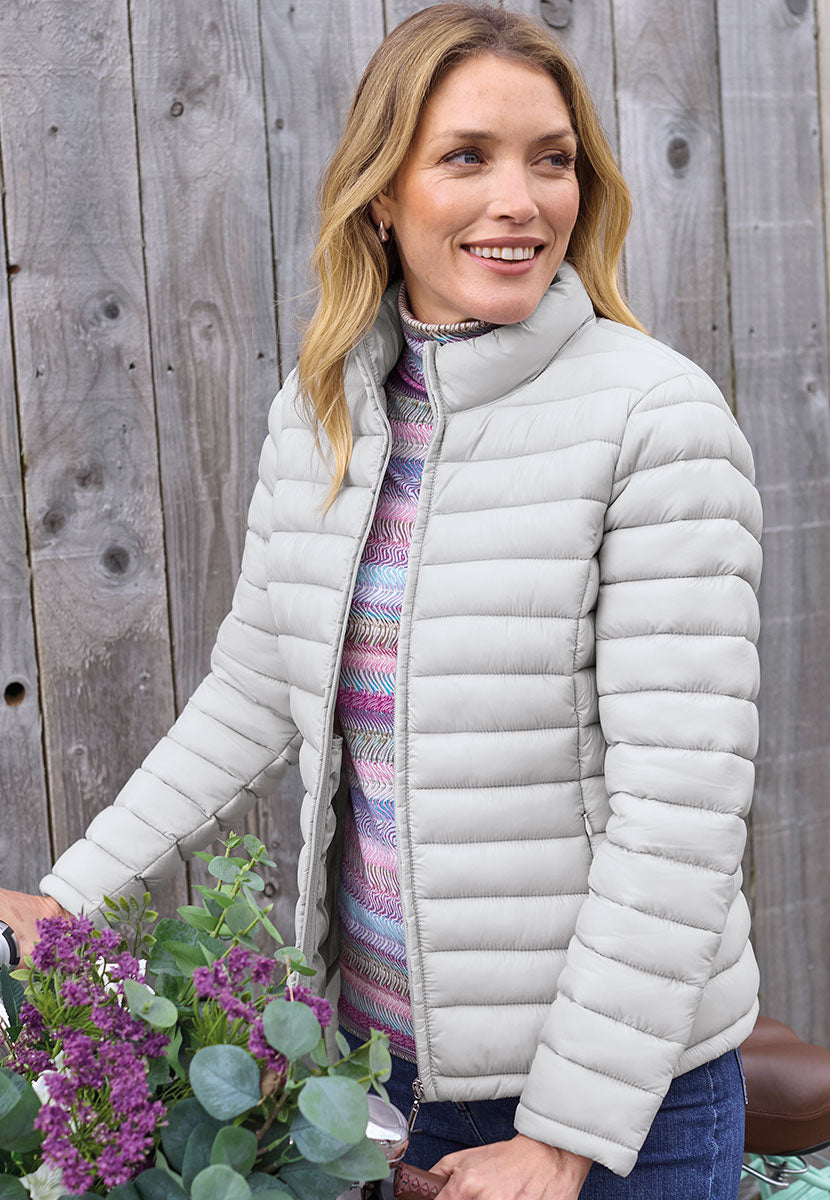 Millie Long Sleeve Padded Jacket - Silver Grey Front View