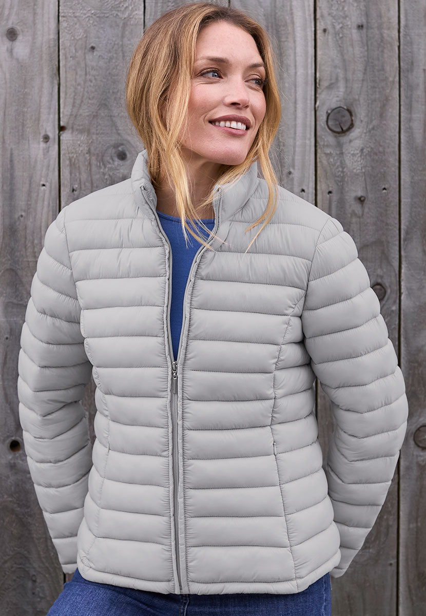 Millie Long Sleeve Padded Jacket - Silver Grey Front Alt View
