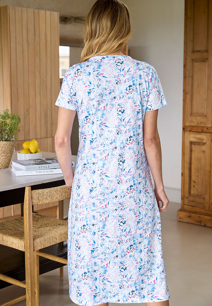 Mollie Short Sleeve Pure Cotton Nightdress - Almeria Print