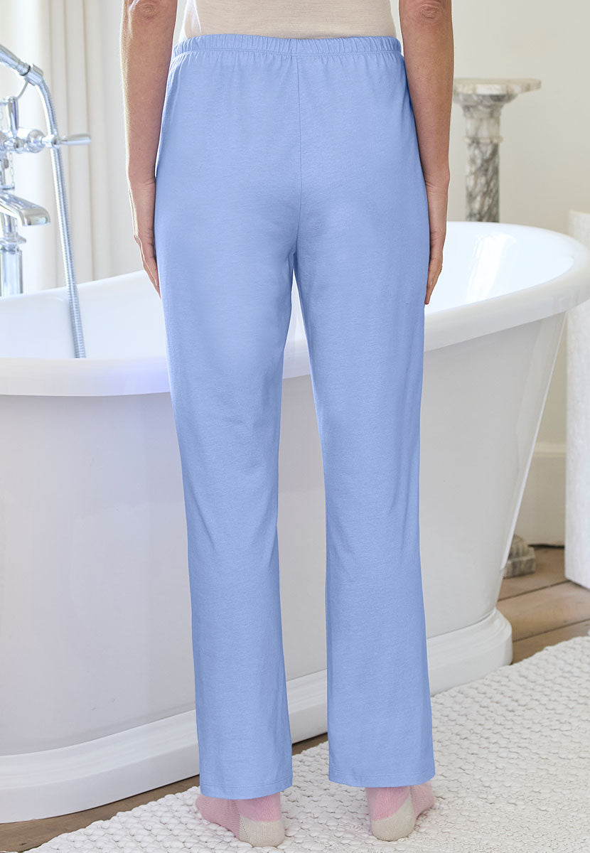 Mollie Long Sleeve Pure Cotton Pyjama Set - Cornflower Stripe Trouser Back View