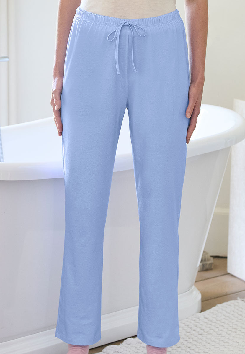 Mollie Long Sleeve Pure Cotton Pyjama Set - Cornflower Stripe Trouser Front view