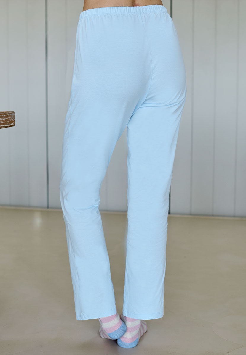 Mollie Long Sleeve Cotton Jersey Pyjama - Soft Blue Spot Back View