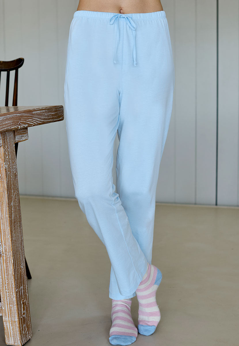Mollie Long Sleeve Cotton Jersey Pyjama - Soft Blue Spot Detail View