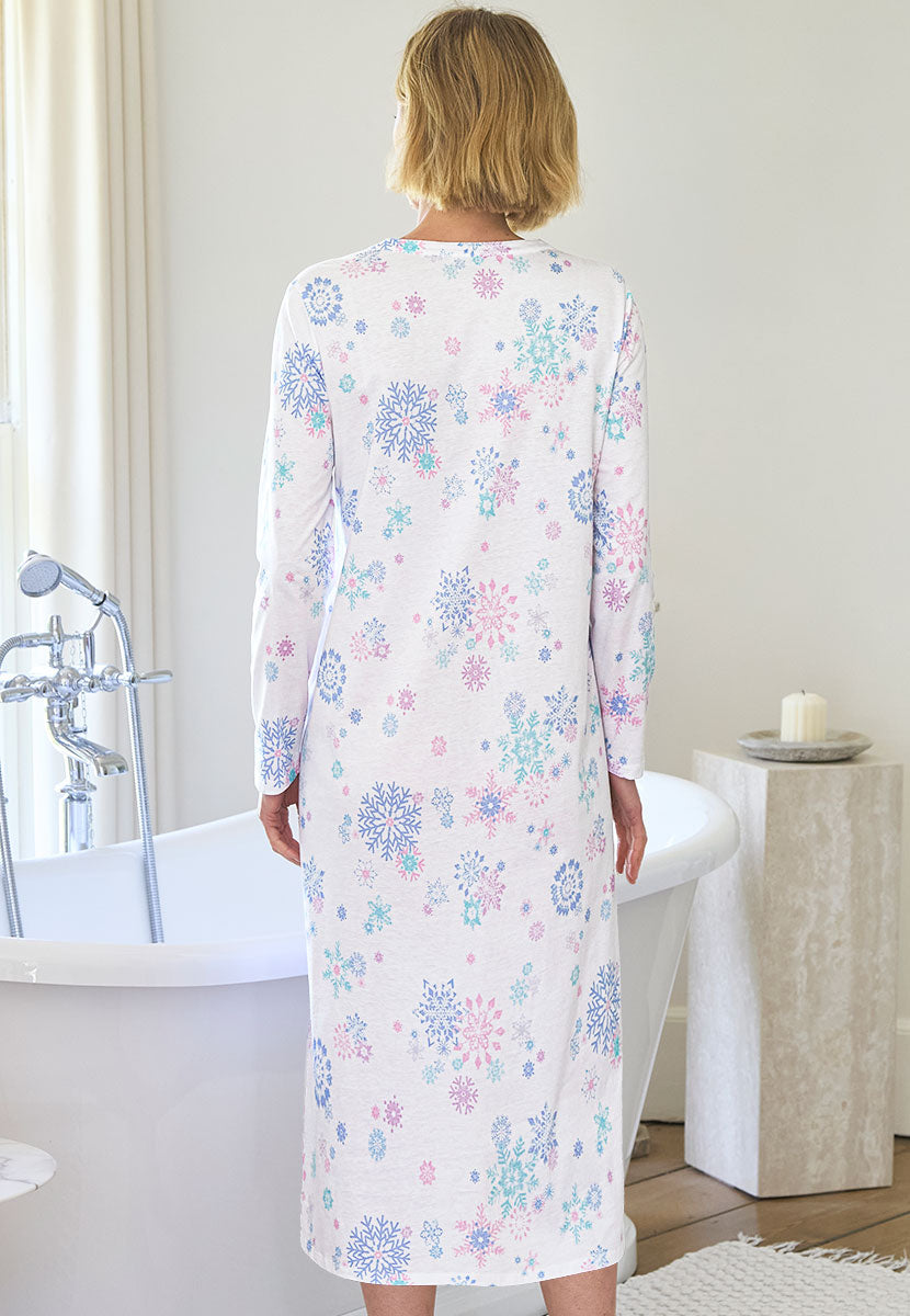 Mollie Long Sleeve Pure Cotton Nightdress - Verbier Print Back View