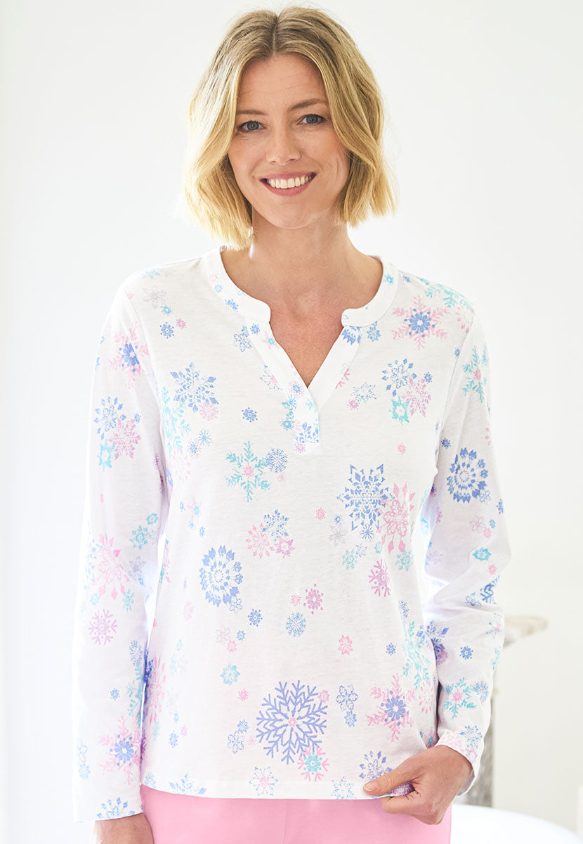 Mollie Long Sleeve Pure Cotton Pyjama Set - Verbier Print Front Top View