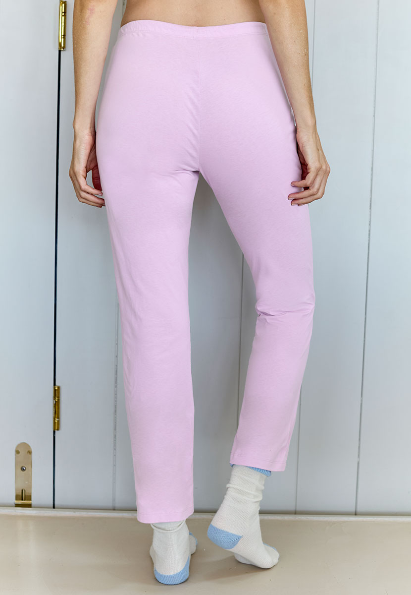 Mollie Long Sleeve Cotton Jersey Pyjama - Wisteria Stripe Notch Neck Multicoloured Star Print Paired with Elasticated Trousers Trouser Back View