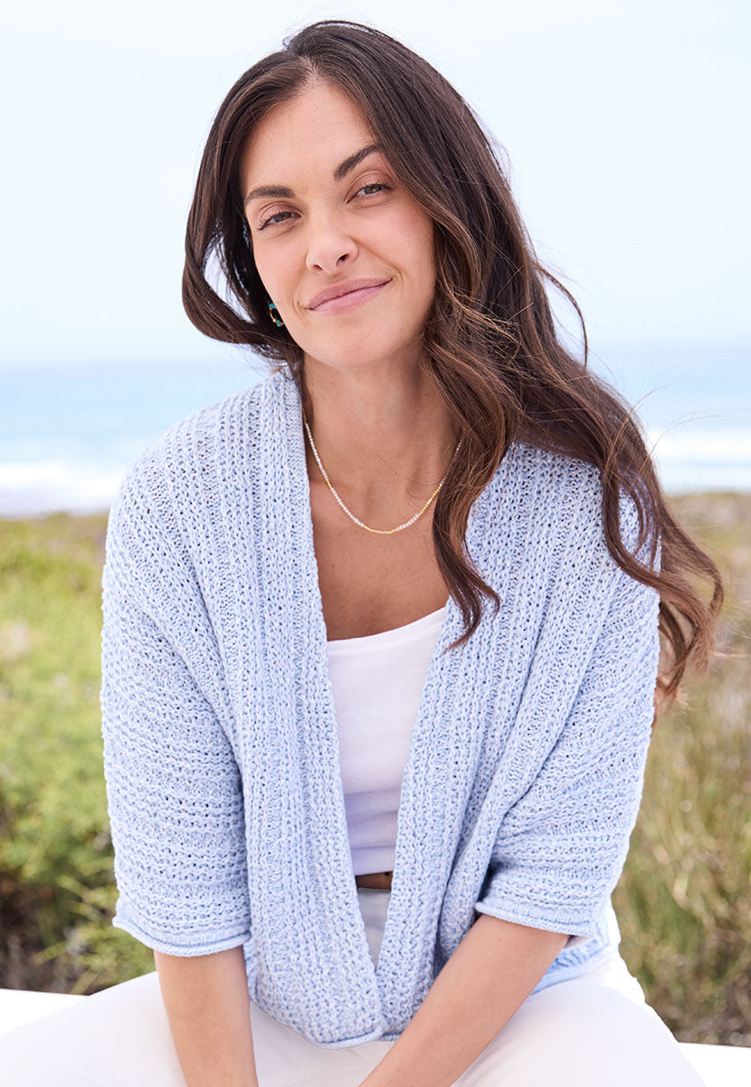 Myla Open Knit 3/4 Sleeve Cardigan - Bluebell