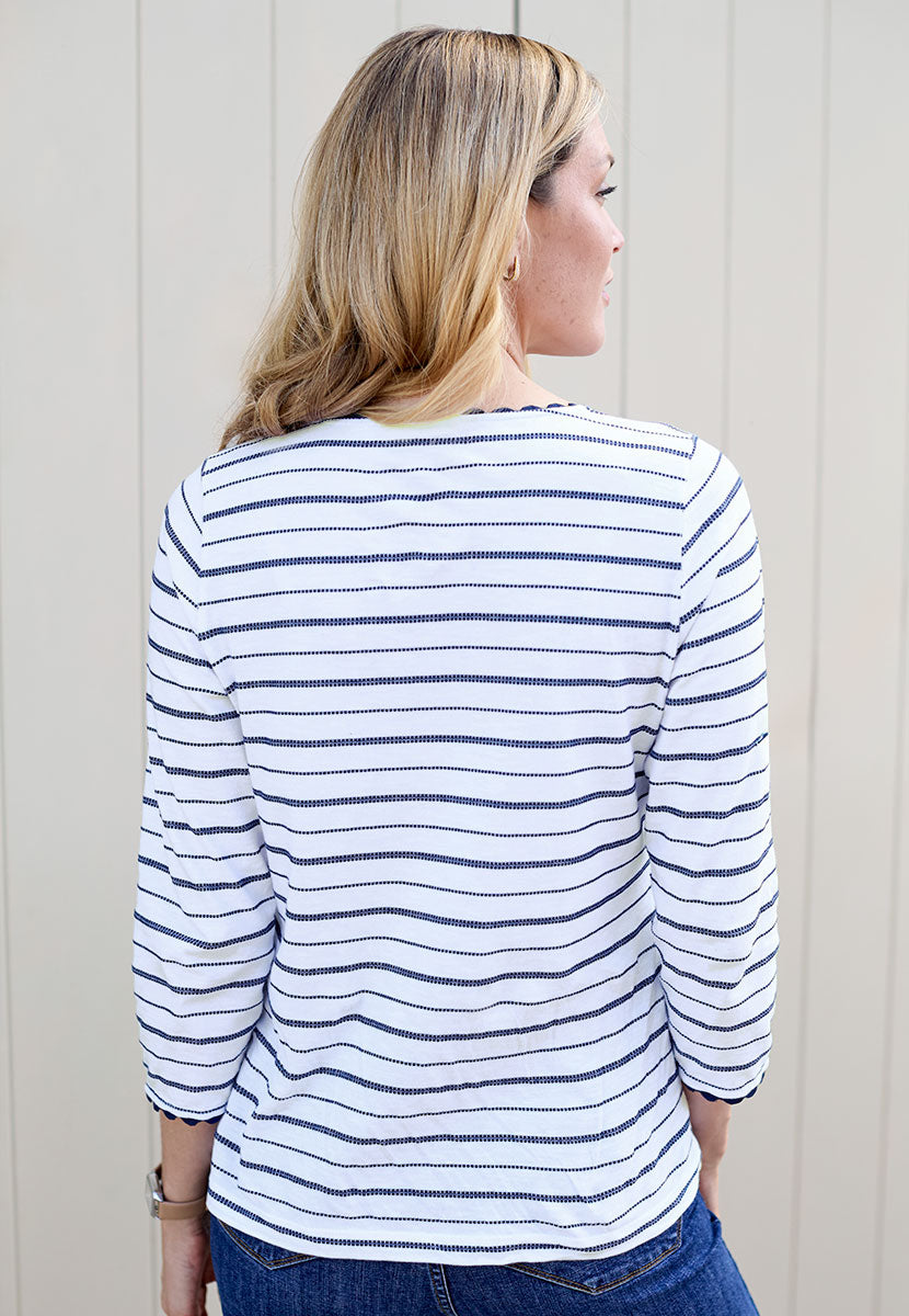 Mylie 3/4 Sleeve Pure Cotton Top - Navy Stripe