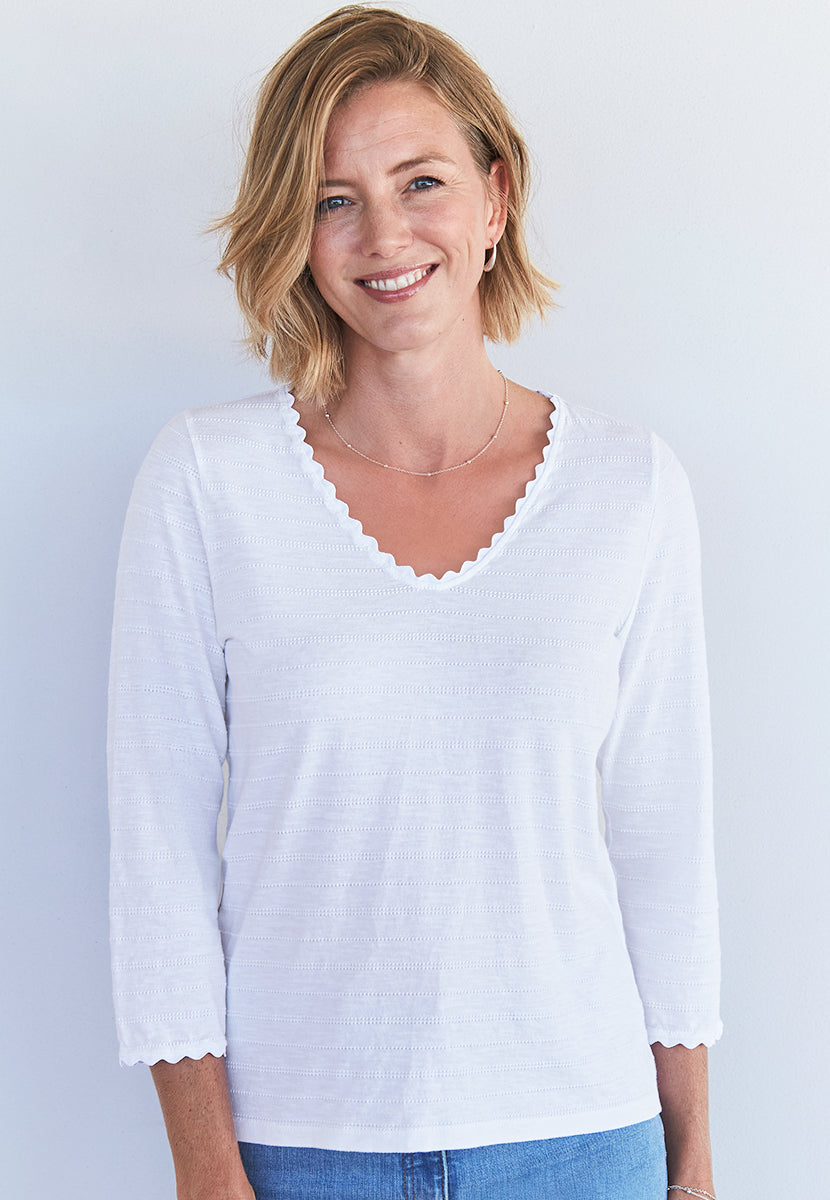 Mylie 3/4 Sleeve Cotton Top - White