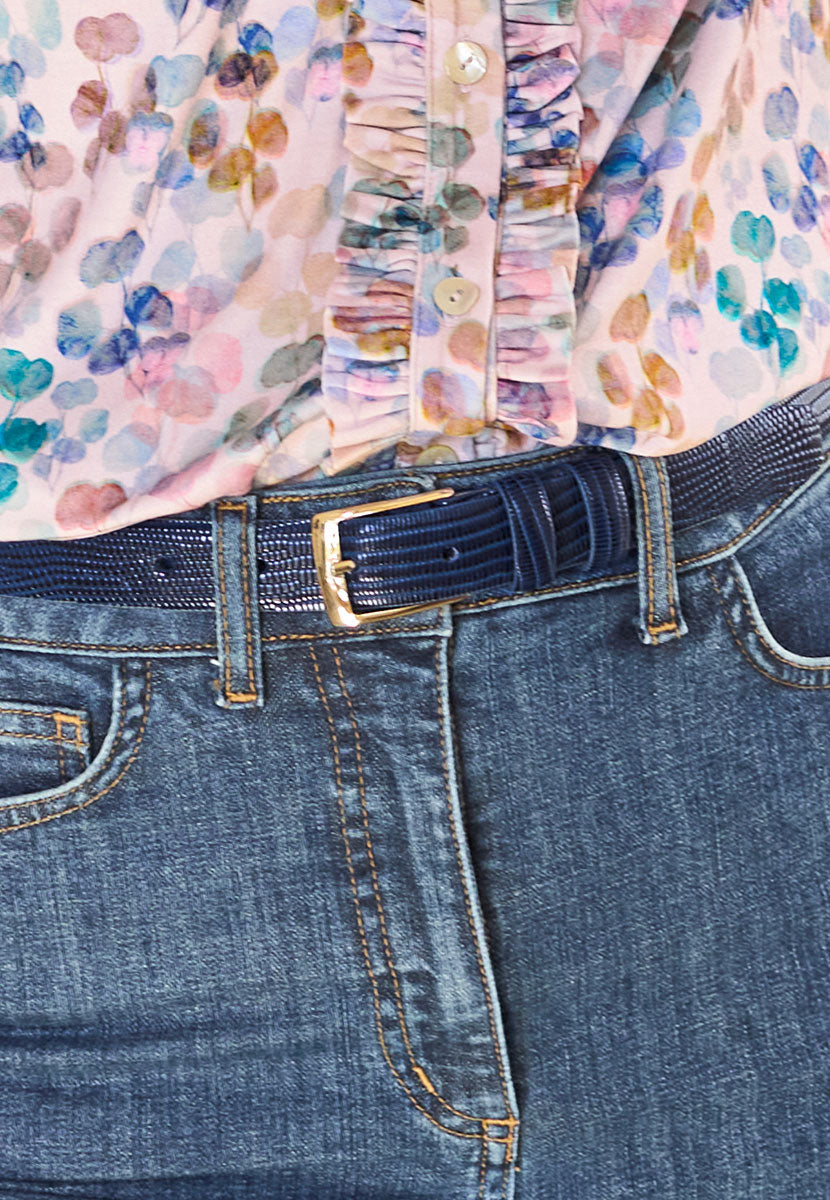 Leather Belt - Navy Croc