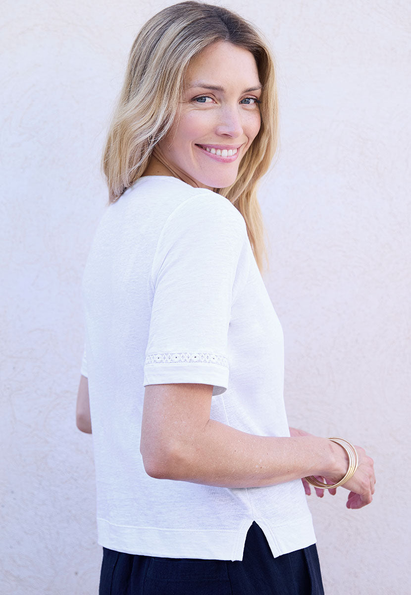 Nellie Half Sleeve Cotton Top - White