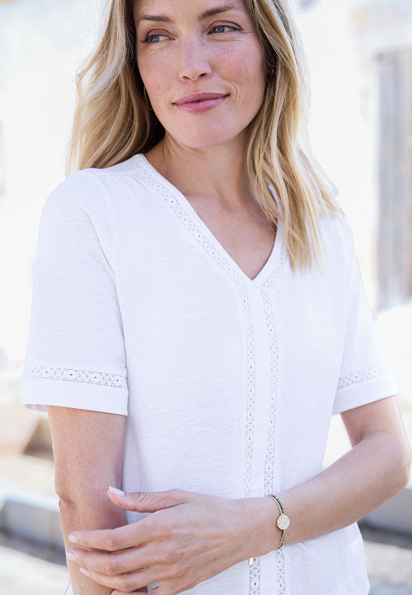 Nellie Half Sleeve Cotton Top - White