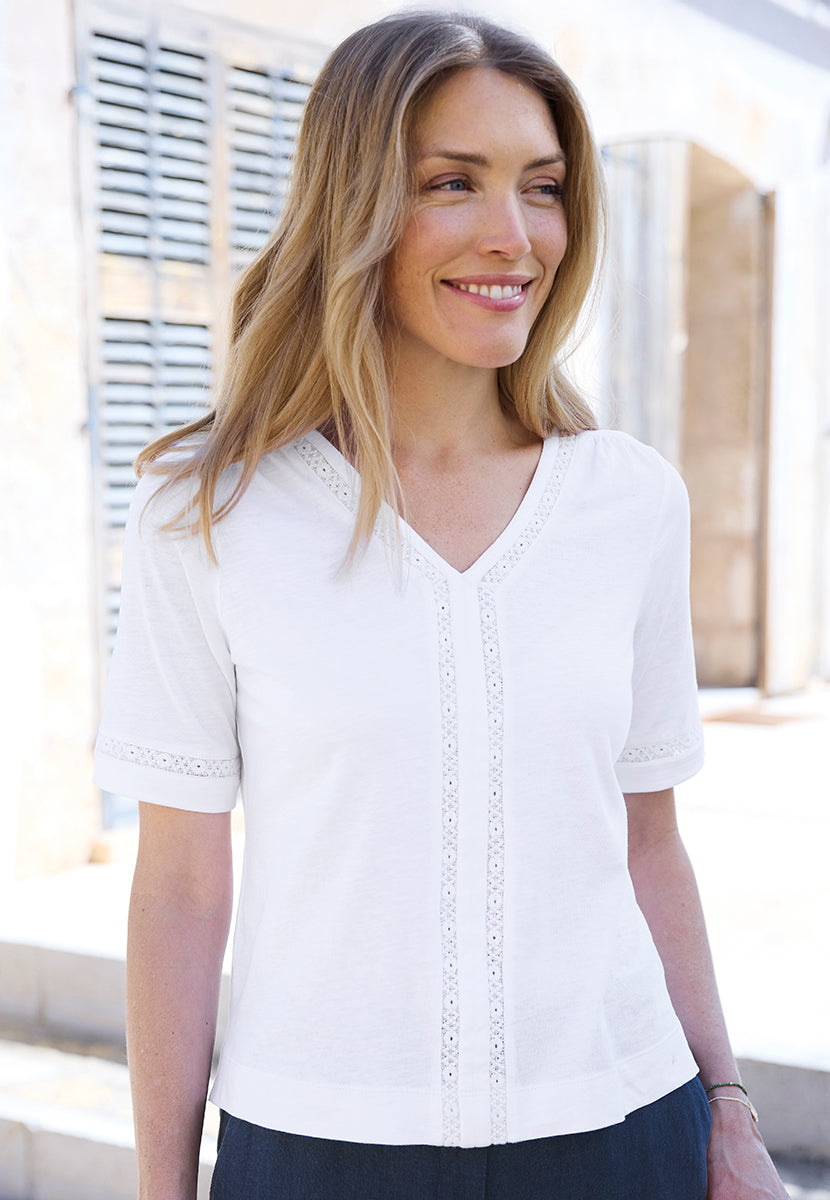 Nellie Half Sleeve Cotton Top - White