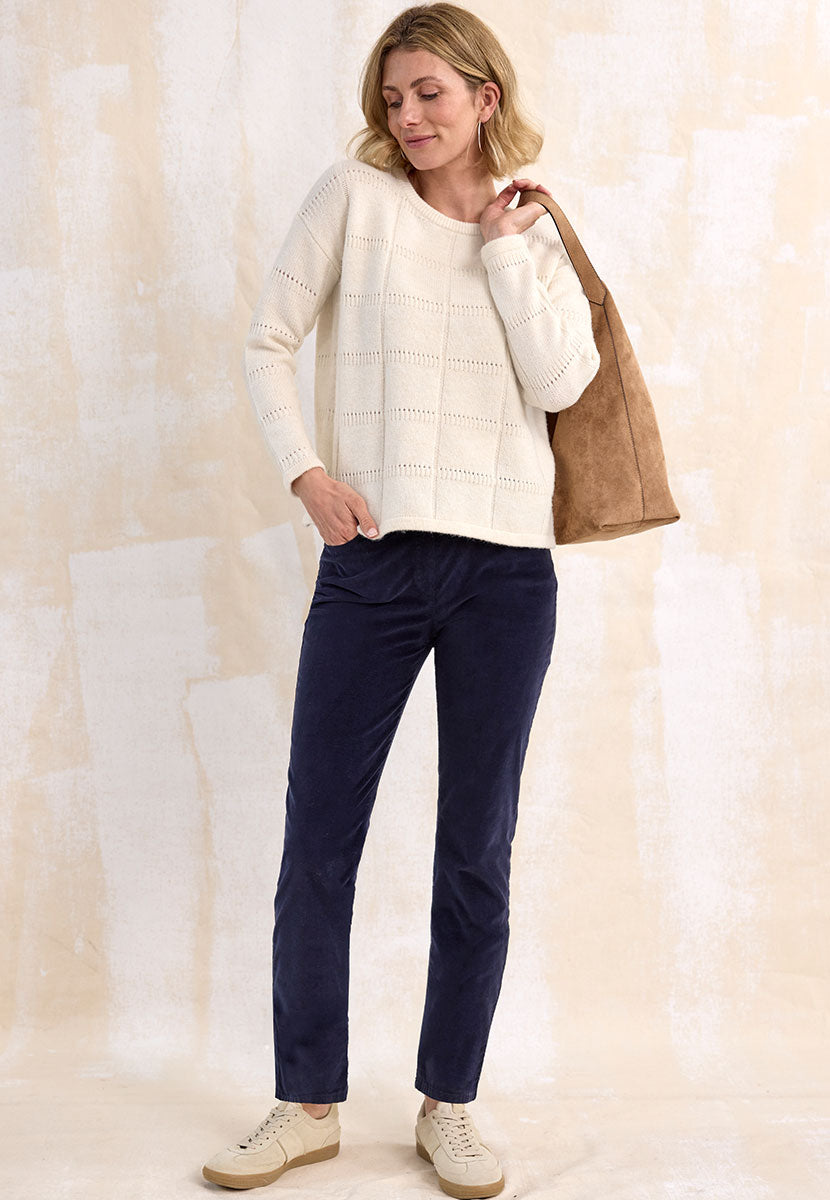 BRAX Pamina Fine Cord Trouser - Dark Navy Front View